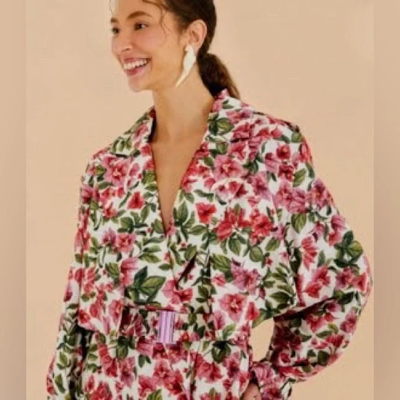 Farm Rio Oversized Floral Trench Coat Small - Picture 3 of 8